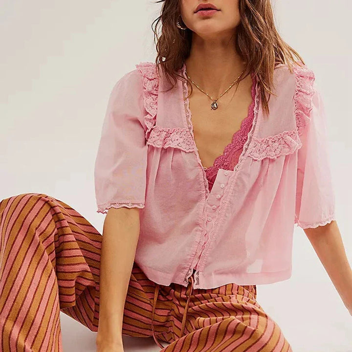 Olivia Bennet | Ruffle Blouse for Women in White Cotton