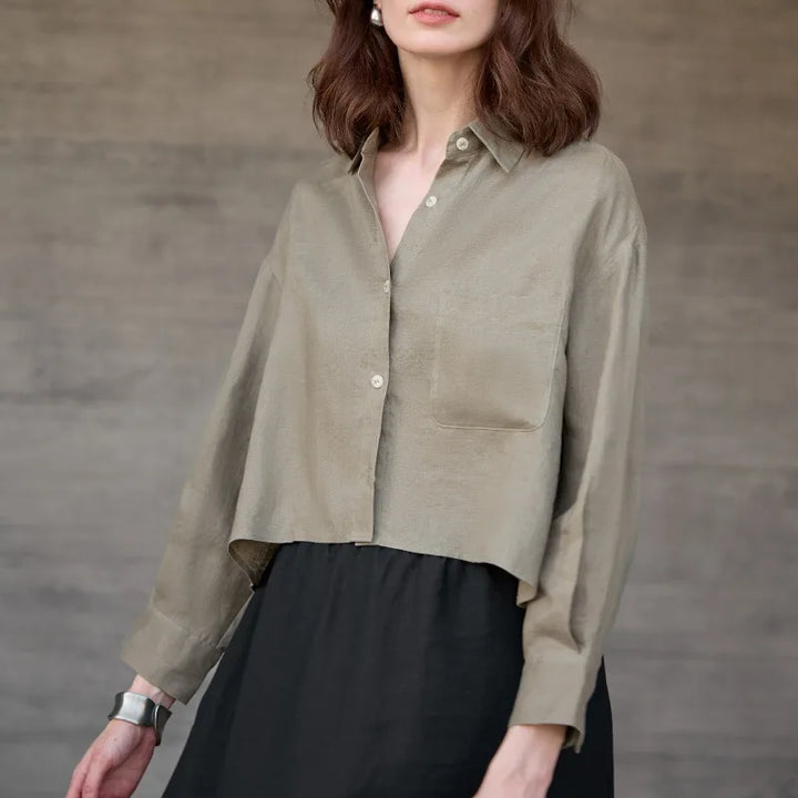 Olivia Bennet | Cropped Linen Overshirt for Women in Natural