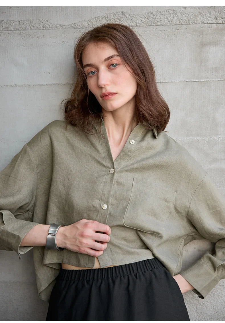 Olivia Bennet | Cropped Linen Overshirt for Women in Natural