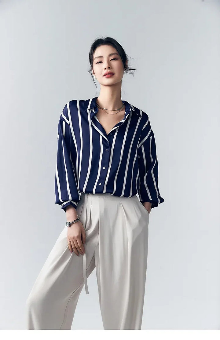 Olivia Bennet | Stripe Satin Blouse for Women