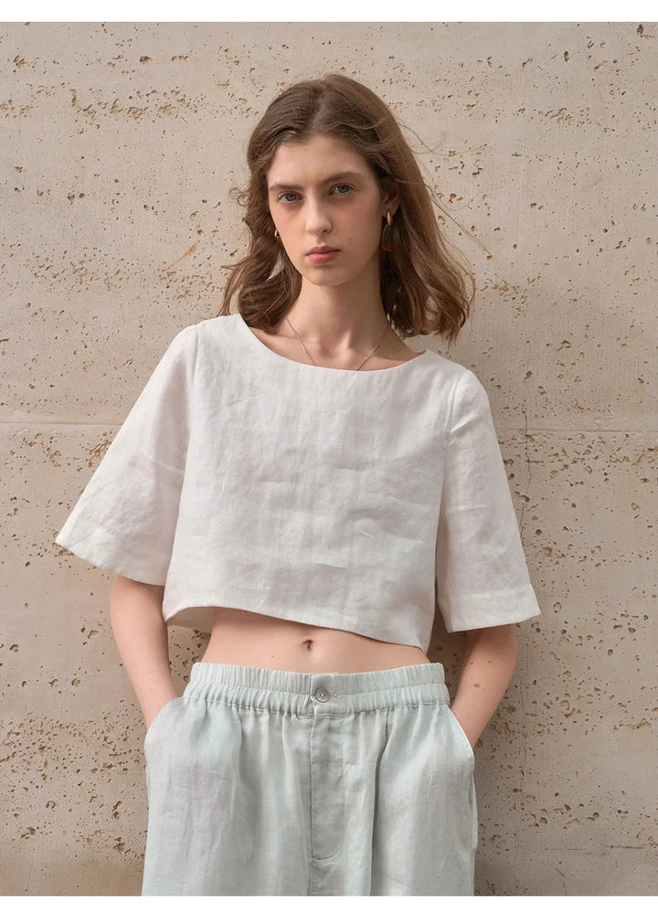Olivia Bennet | Boxy Linen Crop Top