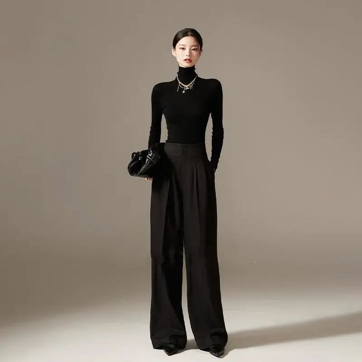 Olivia Bennet | Wide Leg Draped Pants for Women in Soft Fabric, Black