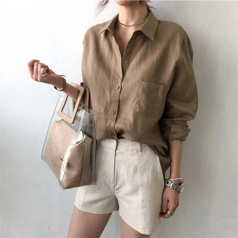 Olivia Bennet | Soft Linen Open Collar Shirt