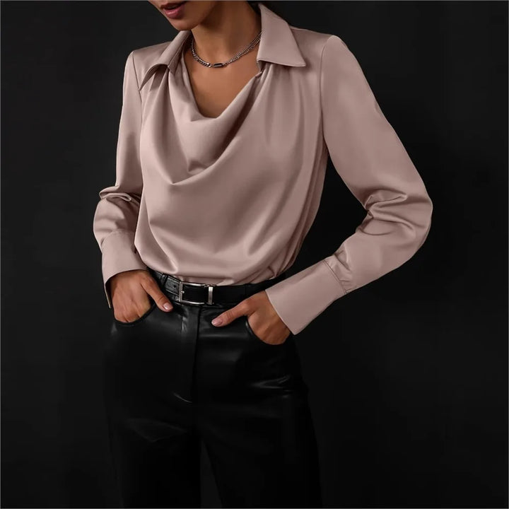 Olivia Bennet | Silk Full Sleeve Shirt for Women in Classic White