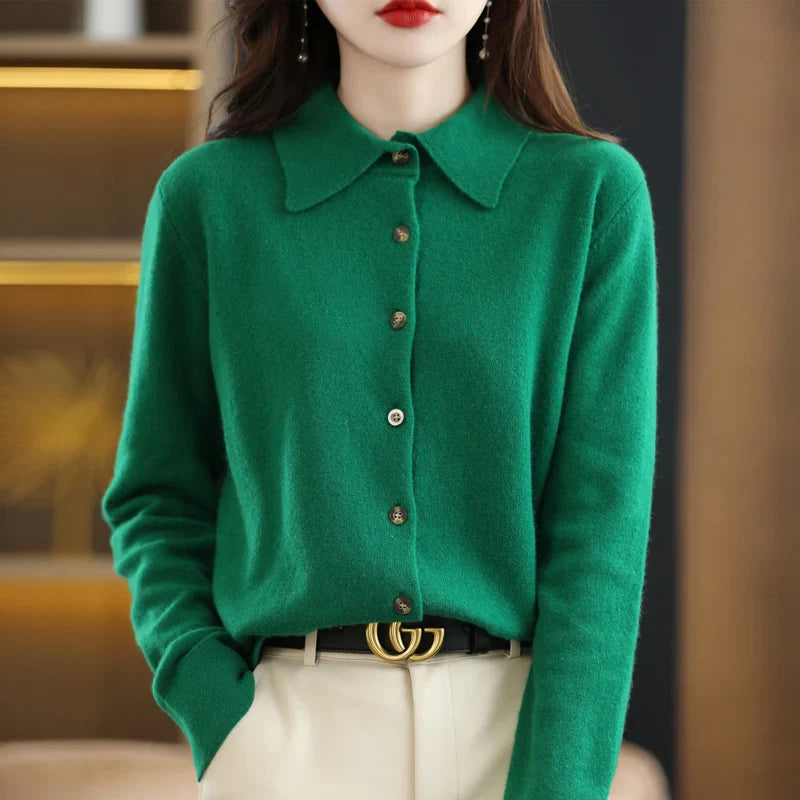 Olivia Bennet | Polo Cardigan for Women in Soft Knit, Classic Fit, Navy
