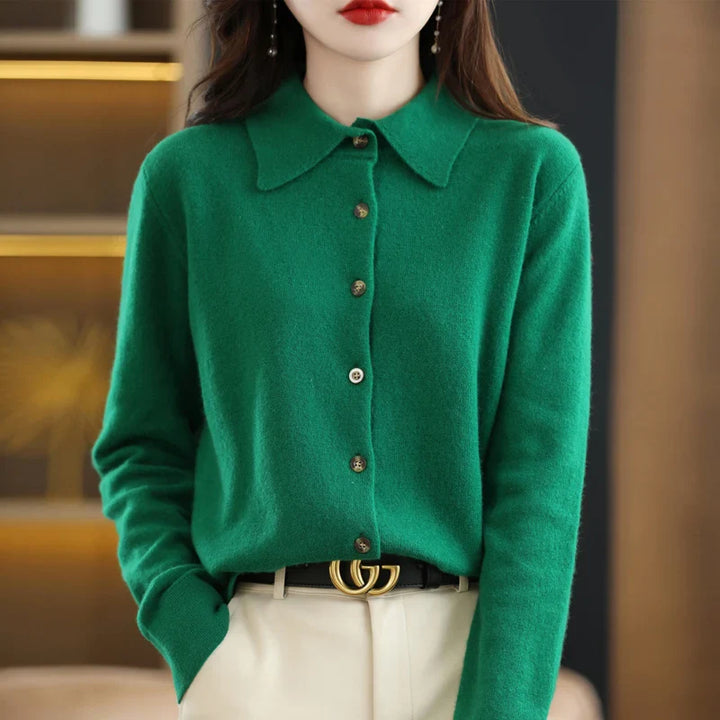 Olivia Bennet | Polo Cardigan for Women in Soft Knit, Classic Fit, Navy
