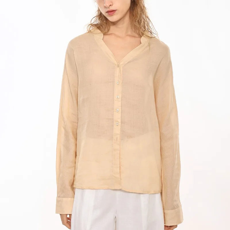 Olivia Bennet | Linen V-Neck Shirt for Women