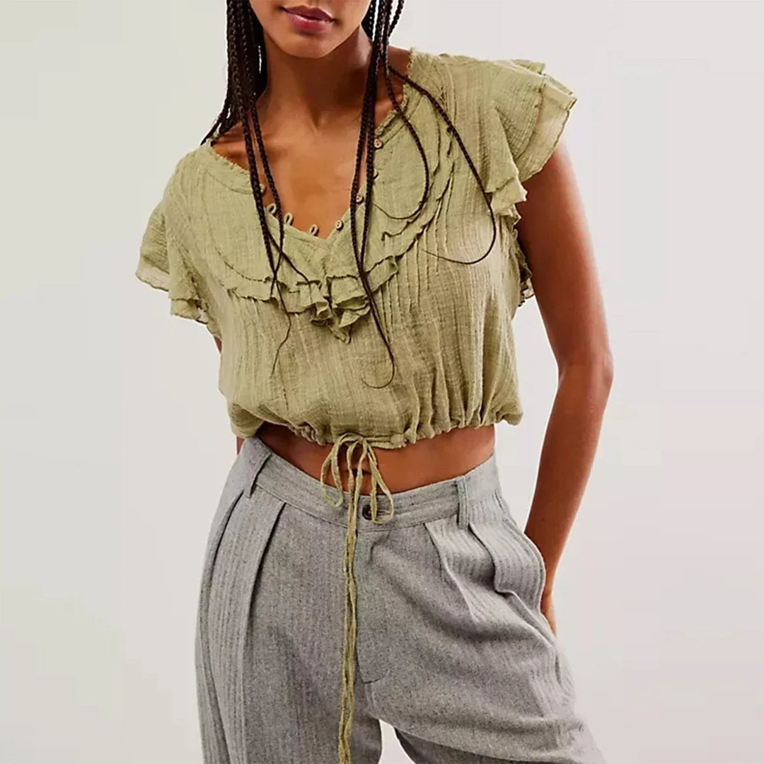 Olivia Bennet | Ruffle Front Gauze Crop Top
