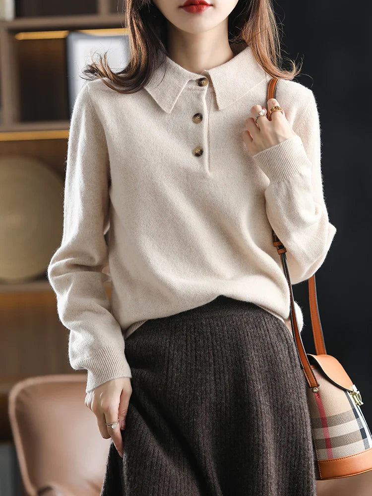 Olivia Bennet | Wool Polo Sweater for Women in Classic Fit, Navy