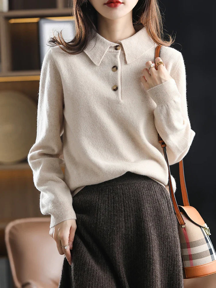Olivia Bennet | Wool Polo Sweater for Women in Classic Fit, Navy