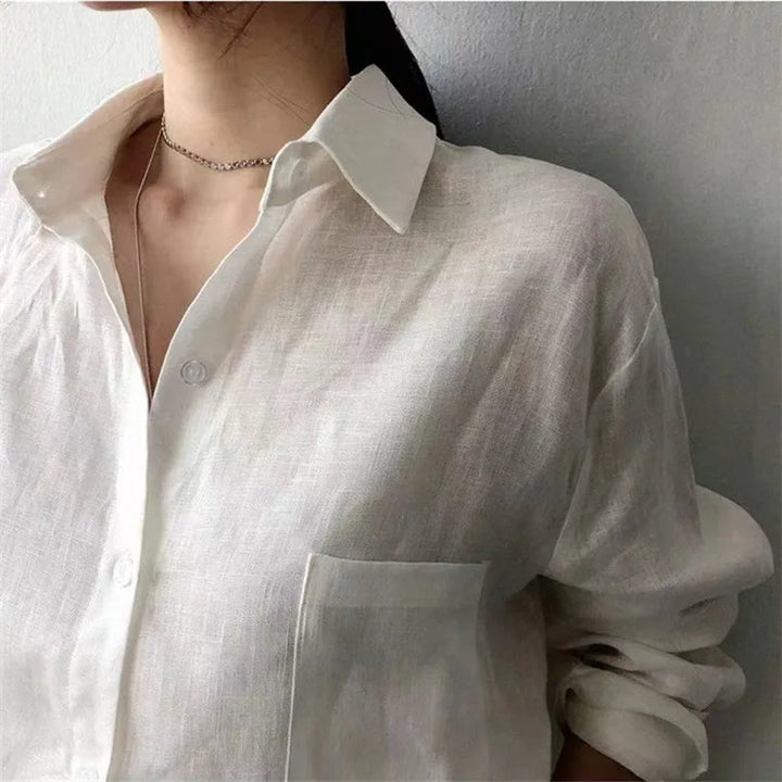 Olivia Bennet | Soft Linen Open Collar Shirt