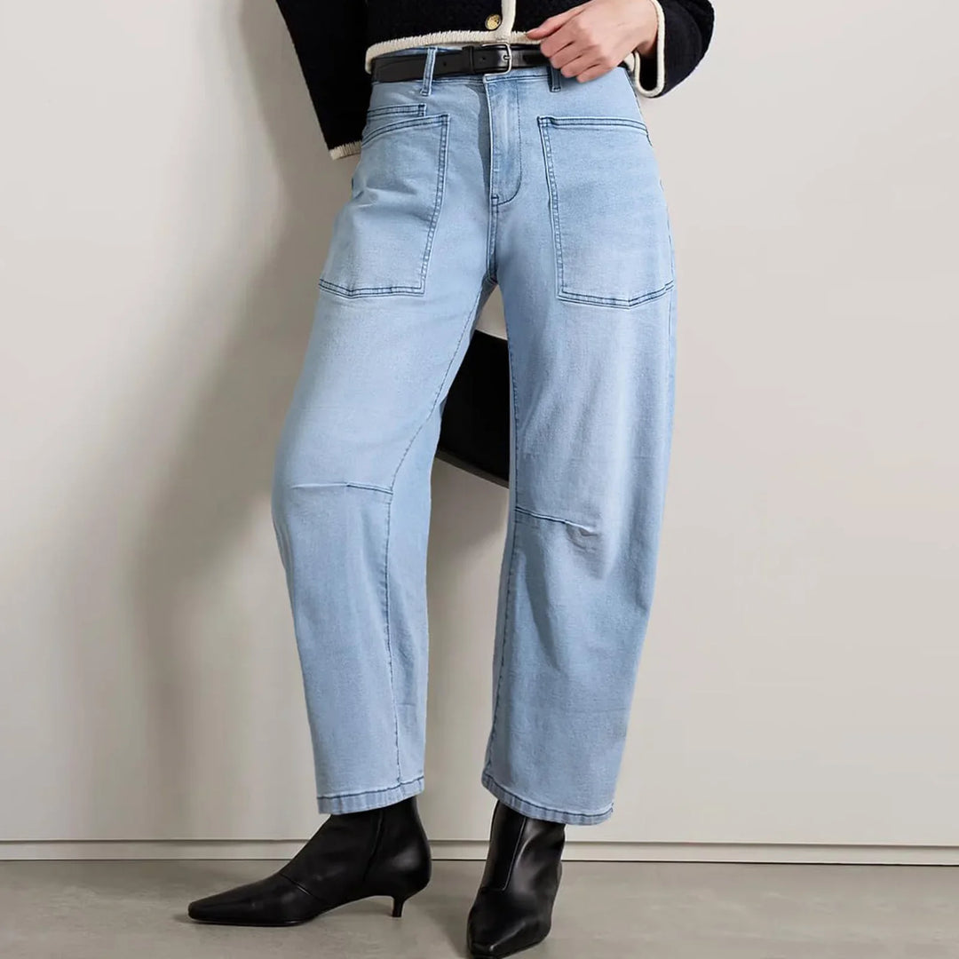 Olivia Bennet | Structured Barrel Jeans for Women in Denim