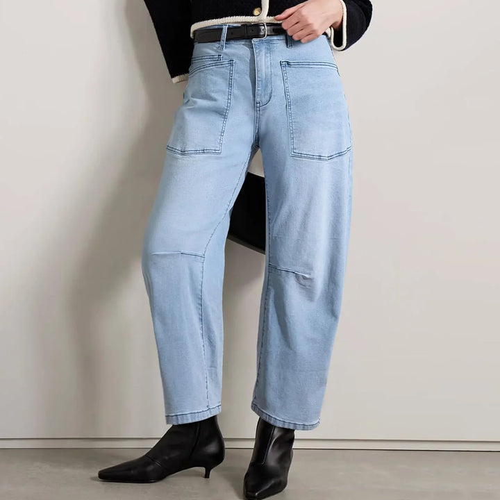 Olivia Bennet | Structured Barrel Jeans for Women in Denim