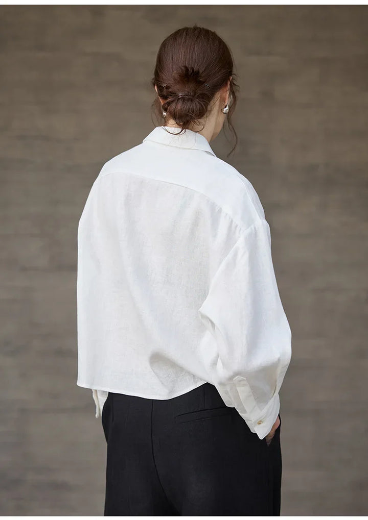 Olivia Bennet | Cropped Linen Overshirt for Women in Natural