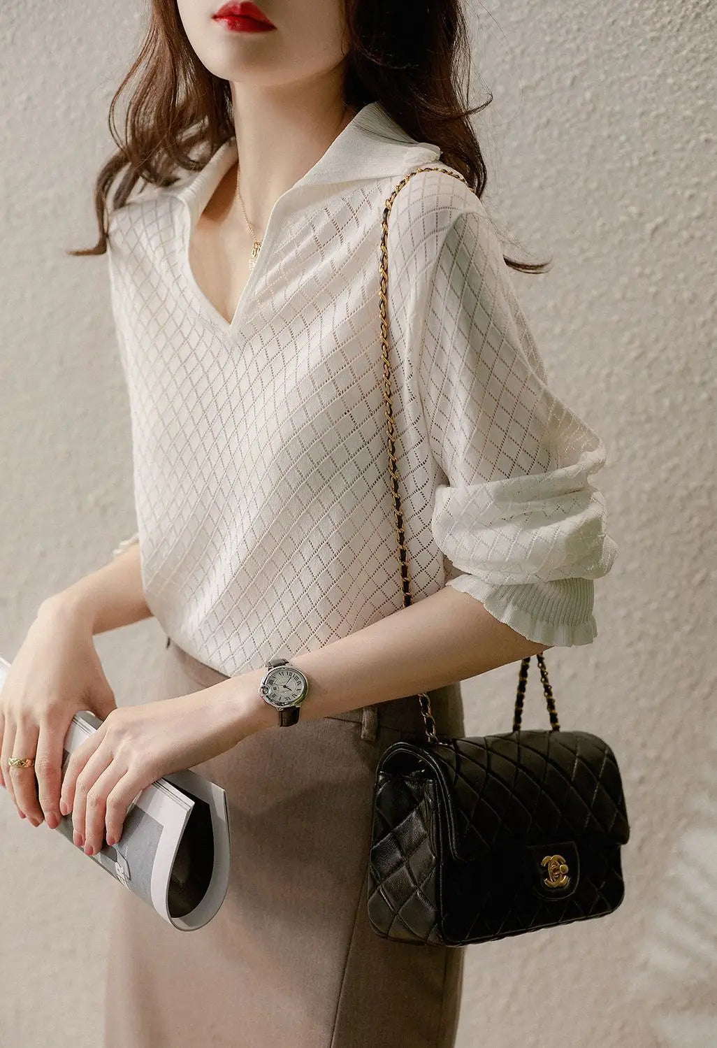 Olivia Bennet | Diamond Knit Top for Women in Natural Color