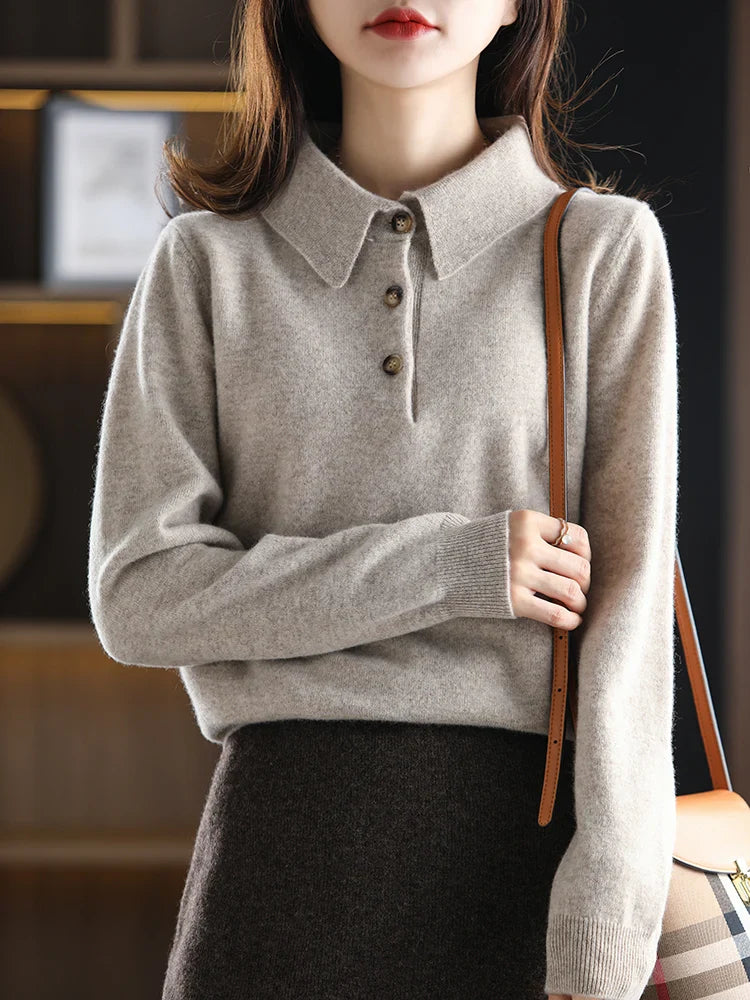 Olivia Bennet | Wool Polo Sweater for Women in Classic Fit, Navy