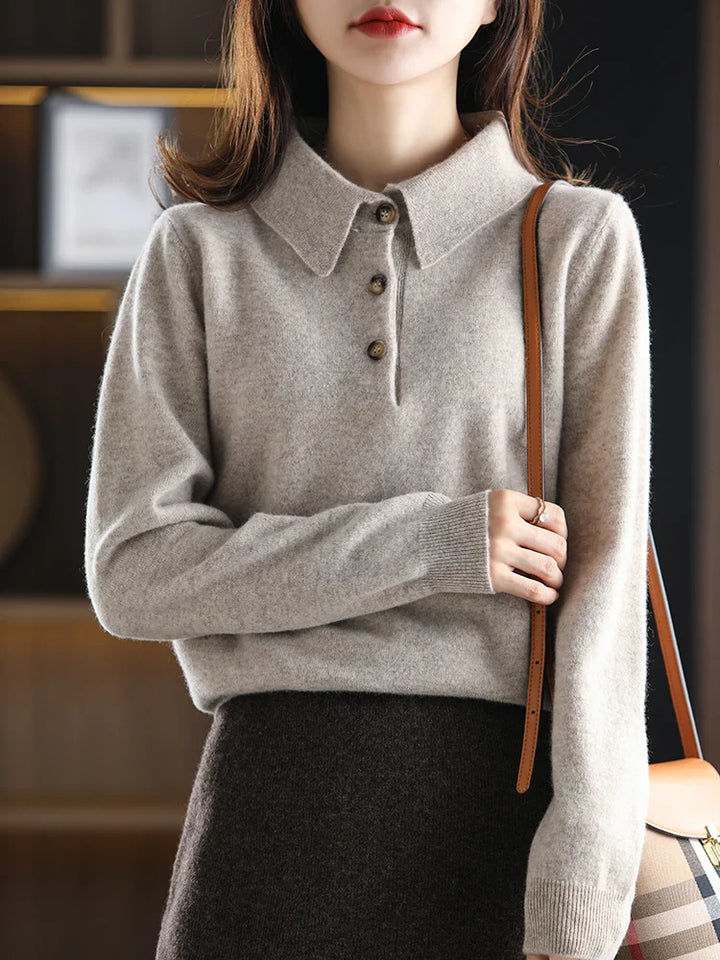 Olivia Bennet | Wool Polo Sweater for Women in Classic Fit, Navy
