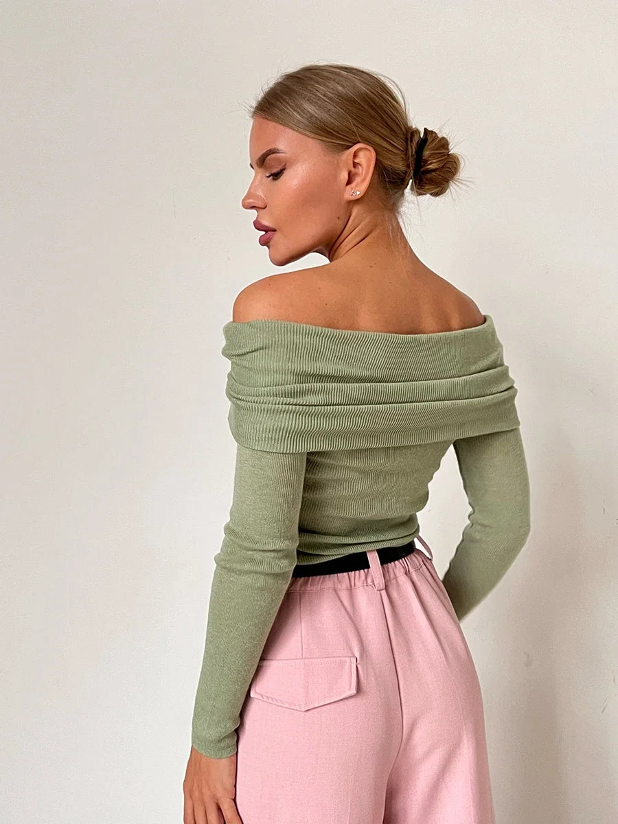 Olivia Bennet | Off-Shoulder Knit Top for Women in Natural Color