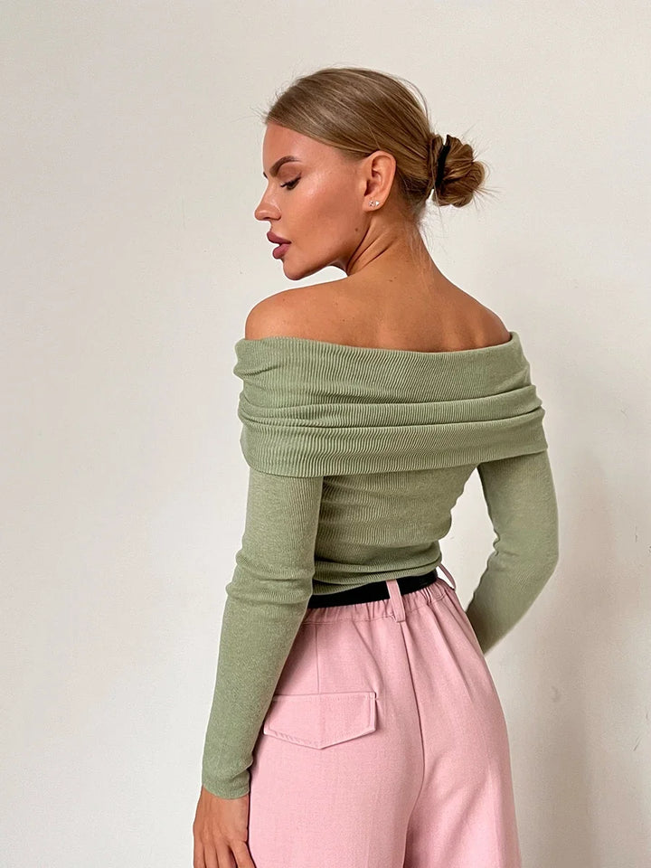 Olivia Bennet | Off-Shoulder Knit Top for Women in Natural Color