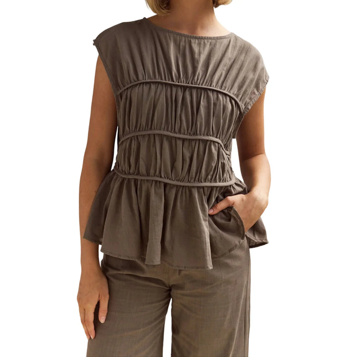 Olivia Bennet | Ruched Cap Sleeve Peplum Top for Women