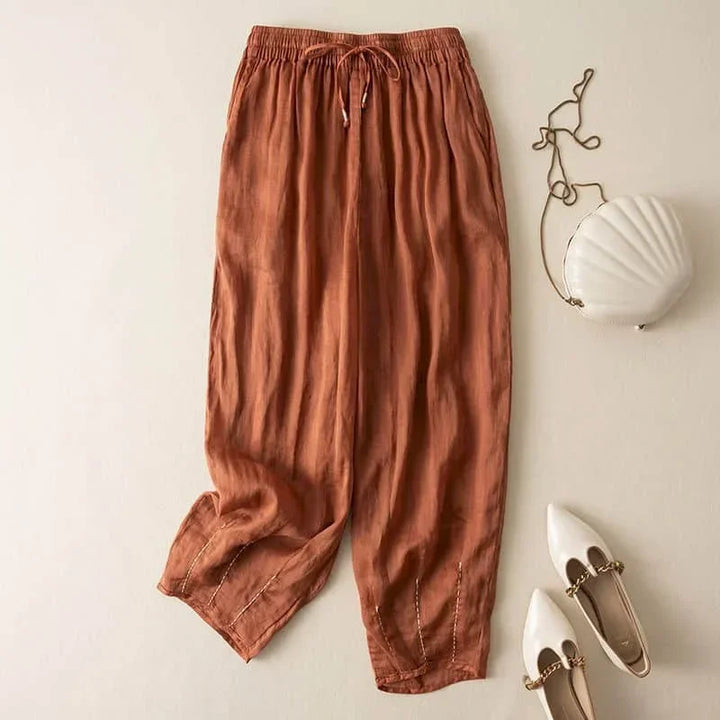 Olivia Bennet | Linen Pants for Women in Natural Fit, White