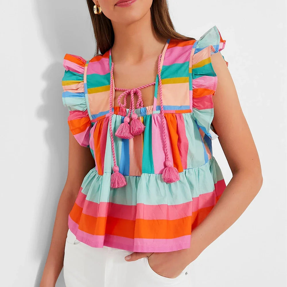 Olivia Bennet | Paisley Tassel Ruffle Top