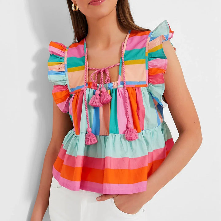 Olivia Bennet | Paisley Tassel Ruffle Top