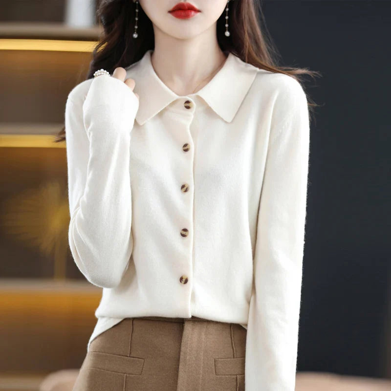 Olivia Bennet | Polo Cardigan for Women in Soft Knit, Classic Fit, Navy