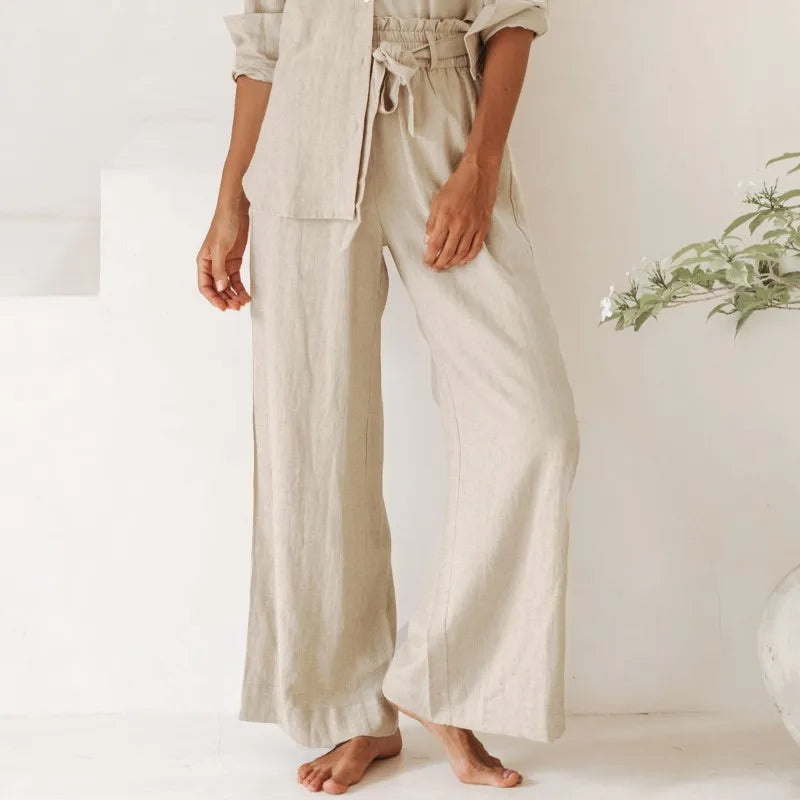 Olivia Bennet | Linen Wide Leg Pant for Women in Ruffle Style