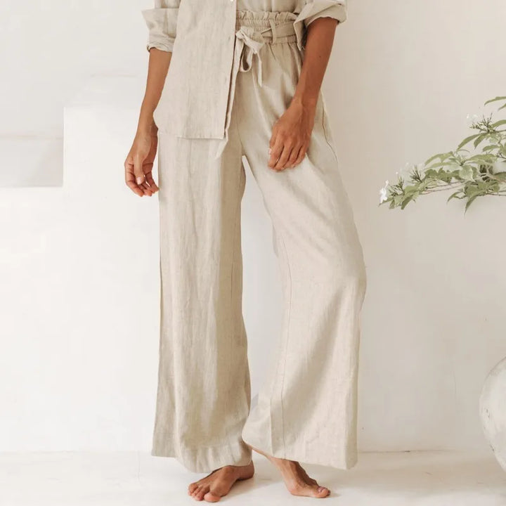 Olivia Bennet | Linen Wide Leg Pant for Women in Ruffle Style
