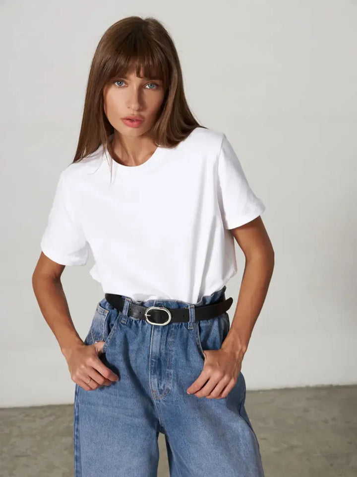 Olivia Bennet | Cotton Tee for Women, Regular Fit, White
