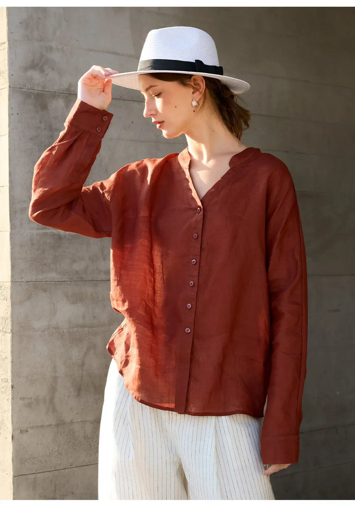 Olivia Bennet | Linen V-Neck Shirt for Women