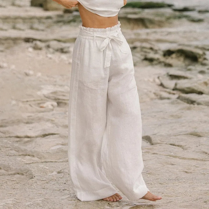 Olivia Bennet | Linen Wide Leg Pant for Women in Ruffle Style