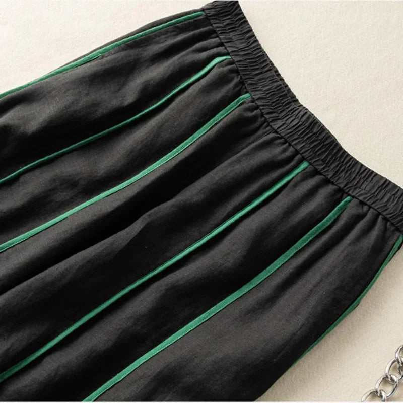 Olivia Bennet | Green Stripe Linen Wide Leg Pant