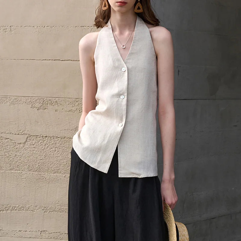 Olivia Bennet | Linen Halter Waistcoat Top