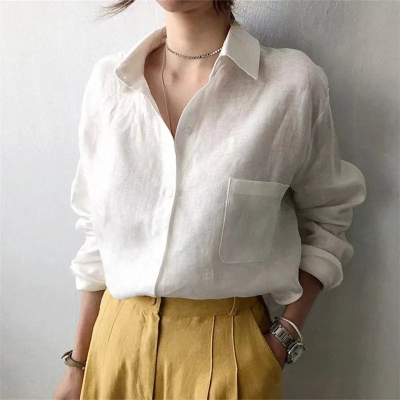 Olivia Bennet | Soft Linen Open Collar Shirt