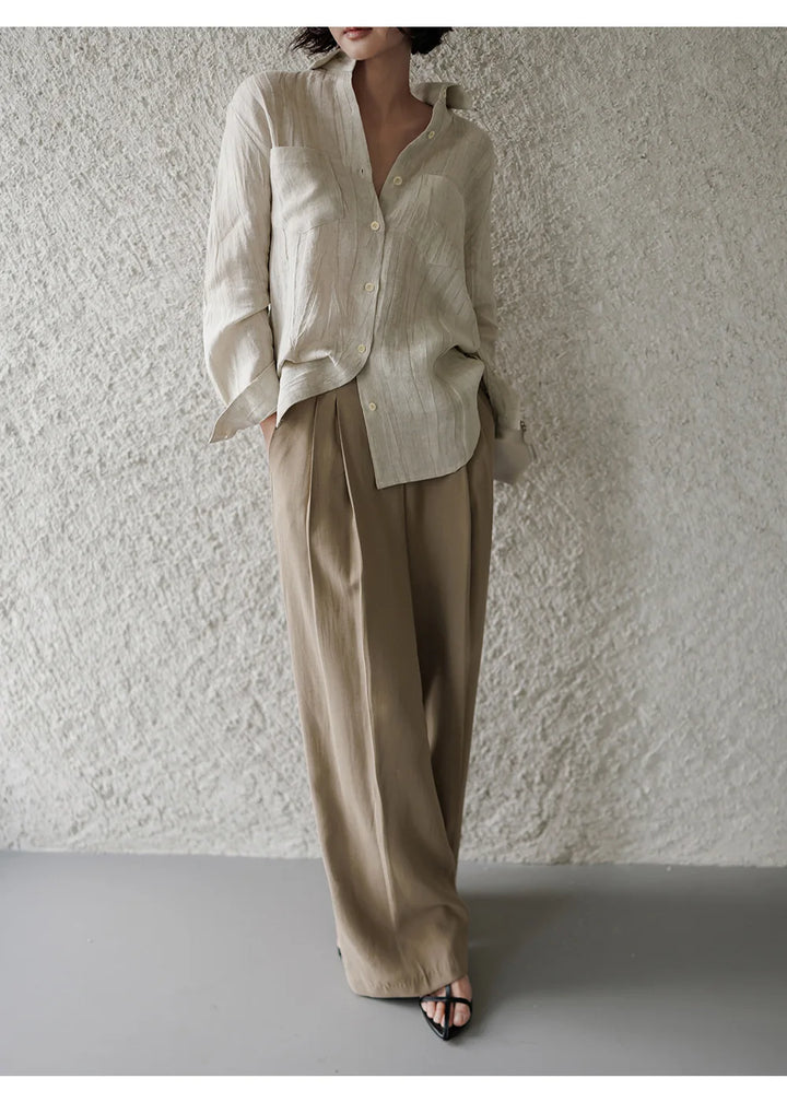 Olivia Bennet | Pleated Linen Button Shirt