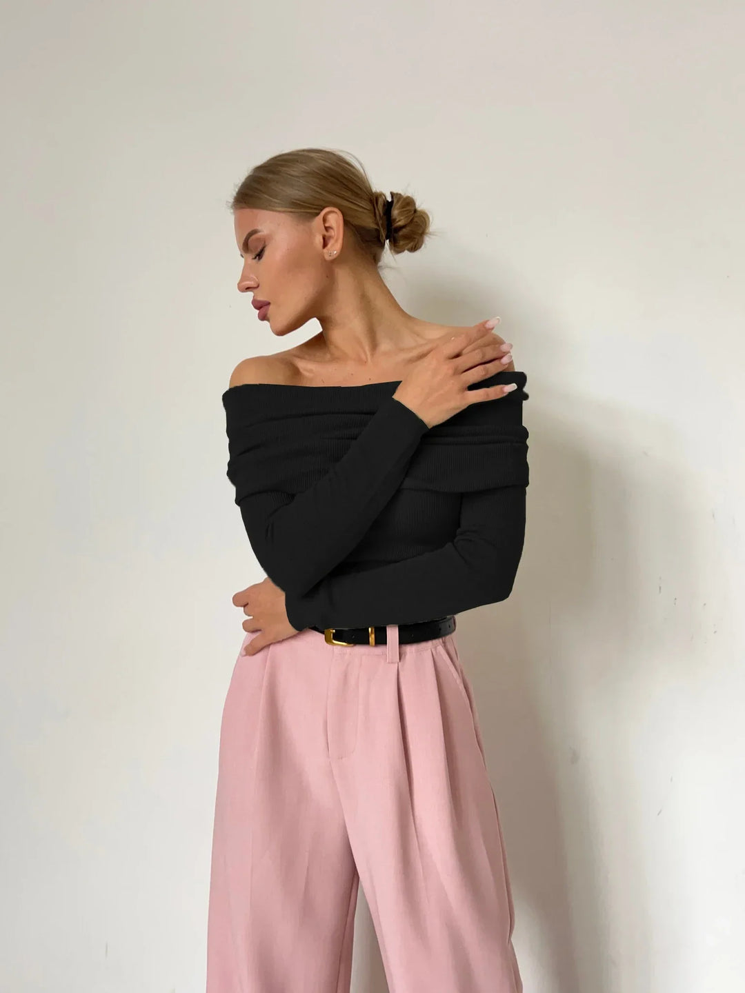 Olivia Bennet | Off-Shoulder Knit Top for Women in Natural Color