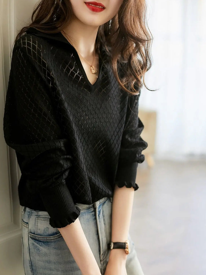 Olivia Bennet | Diamond Knit Top for Women in Natural Color