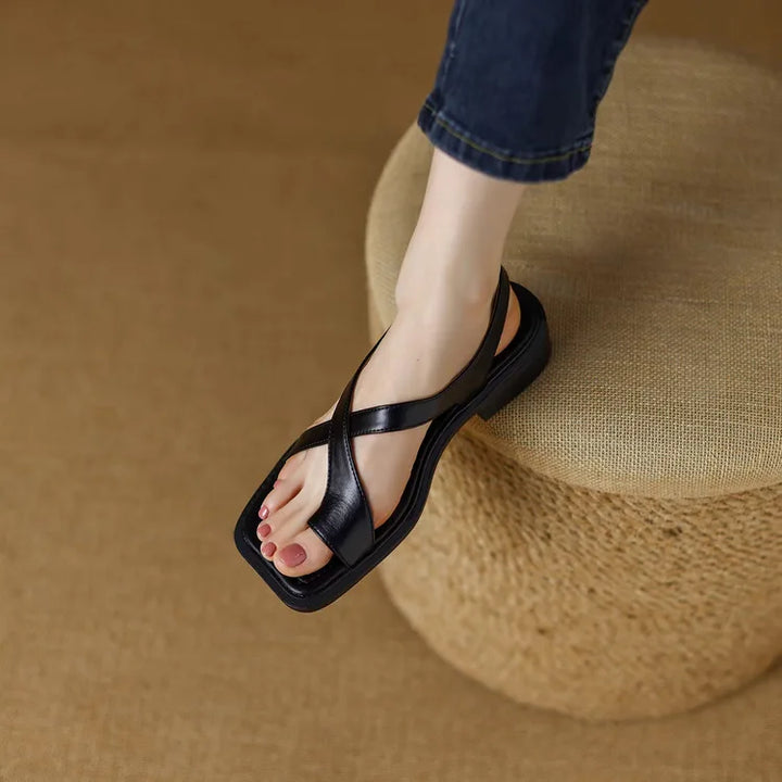 Olivia Bennet | Leather Cross Sandals for Women