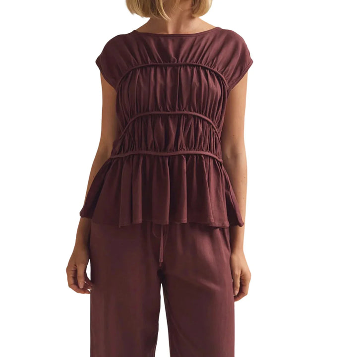 Olivia Bennet | Ruched Cap Sleeve Peplum Top for Women