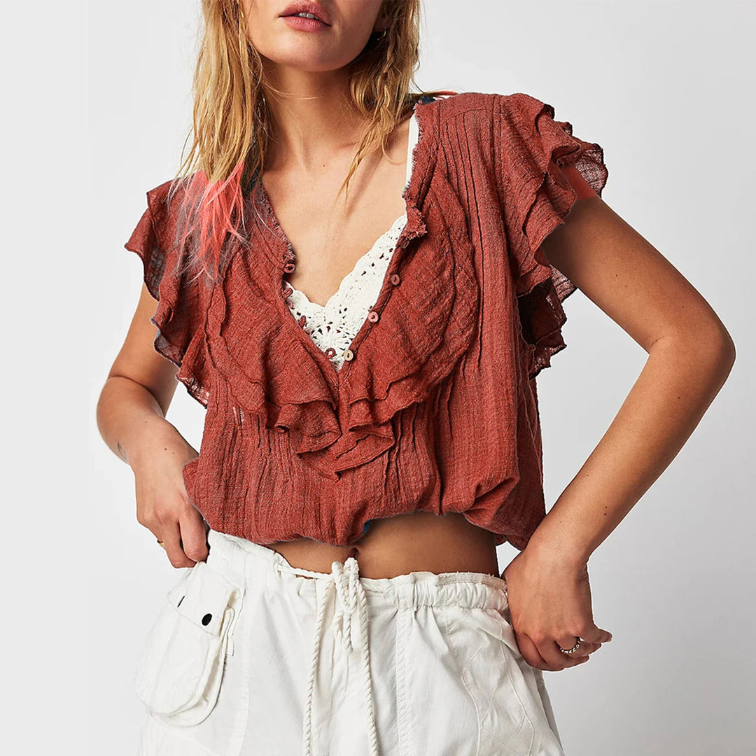 Olivia Bennet | Ruffle Front Gauze Crop Top