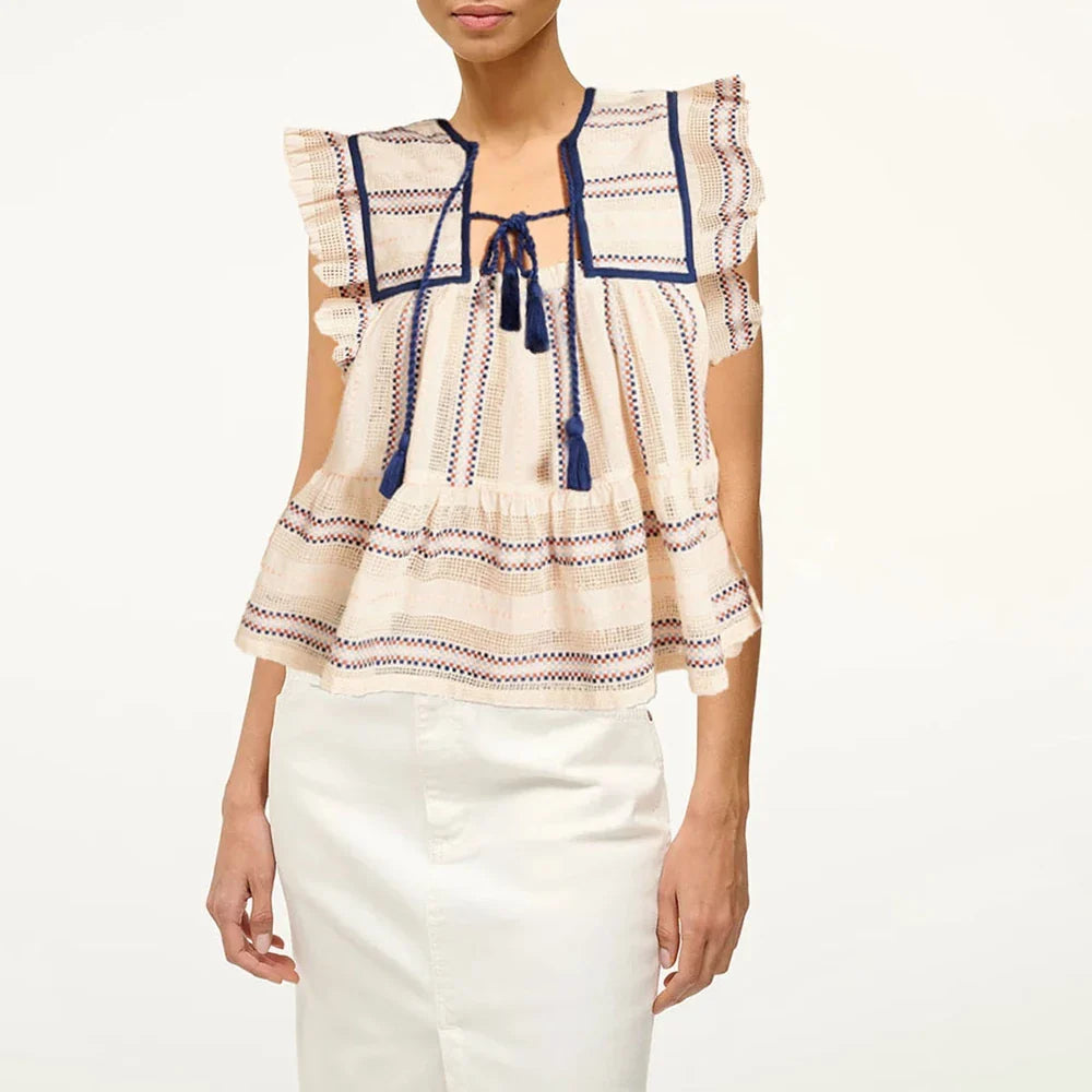 Olivia Bennet | Paisley Tassel Ruffle Top