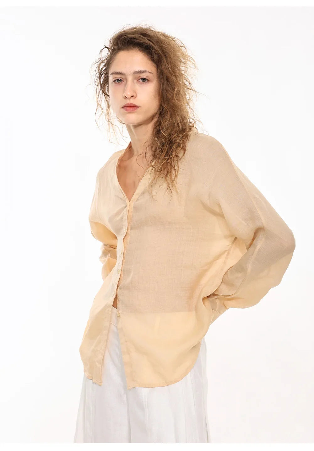 Olivia Bennet | Linen V-Neck Shirt for Women