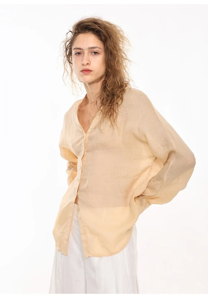 Olivia Bennet | Linen V-Neck Shirt for Women