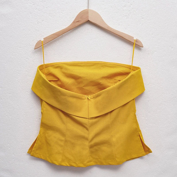Olivia Bennet | Linen Strapless Tube Crop Top for Women