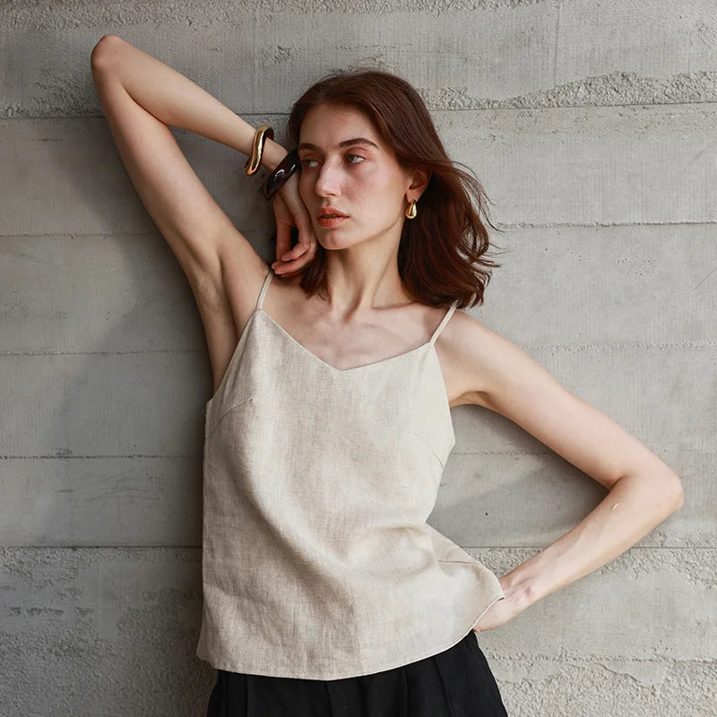 Olivia Bennet | Linen V-Neck Camisole Top for Women