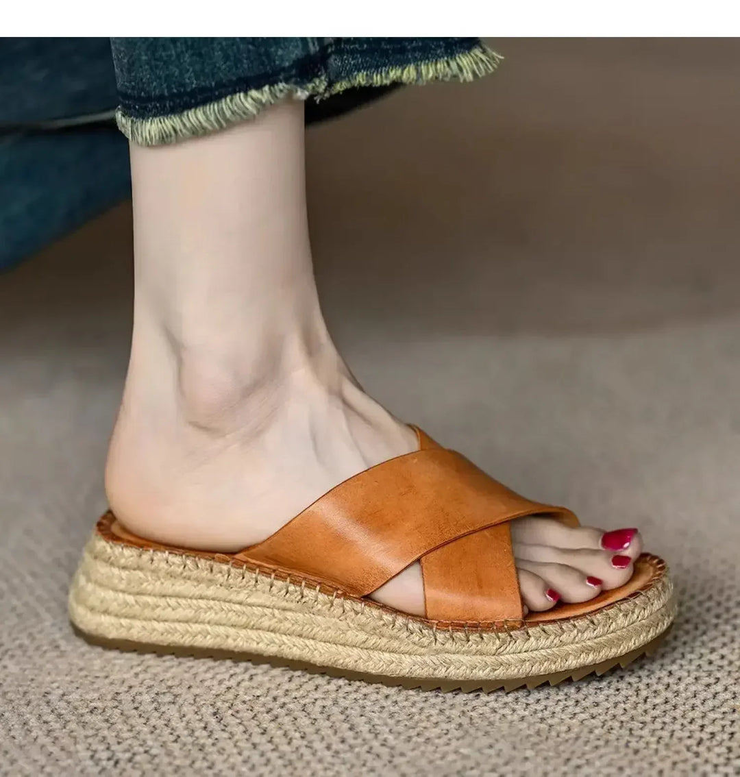 Olivia Bennet | Woven Leather Platform Sandals for Women