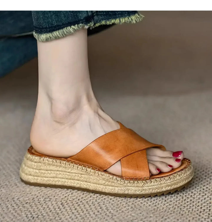 Olivia Bennet | Woven Leather Platform Sandals for Women