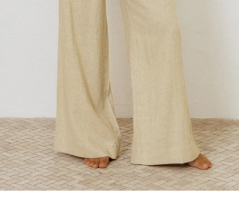 Olivia Bennet | Linen Wide Leg Pant for Women in Ruffle Style